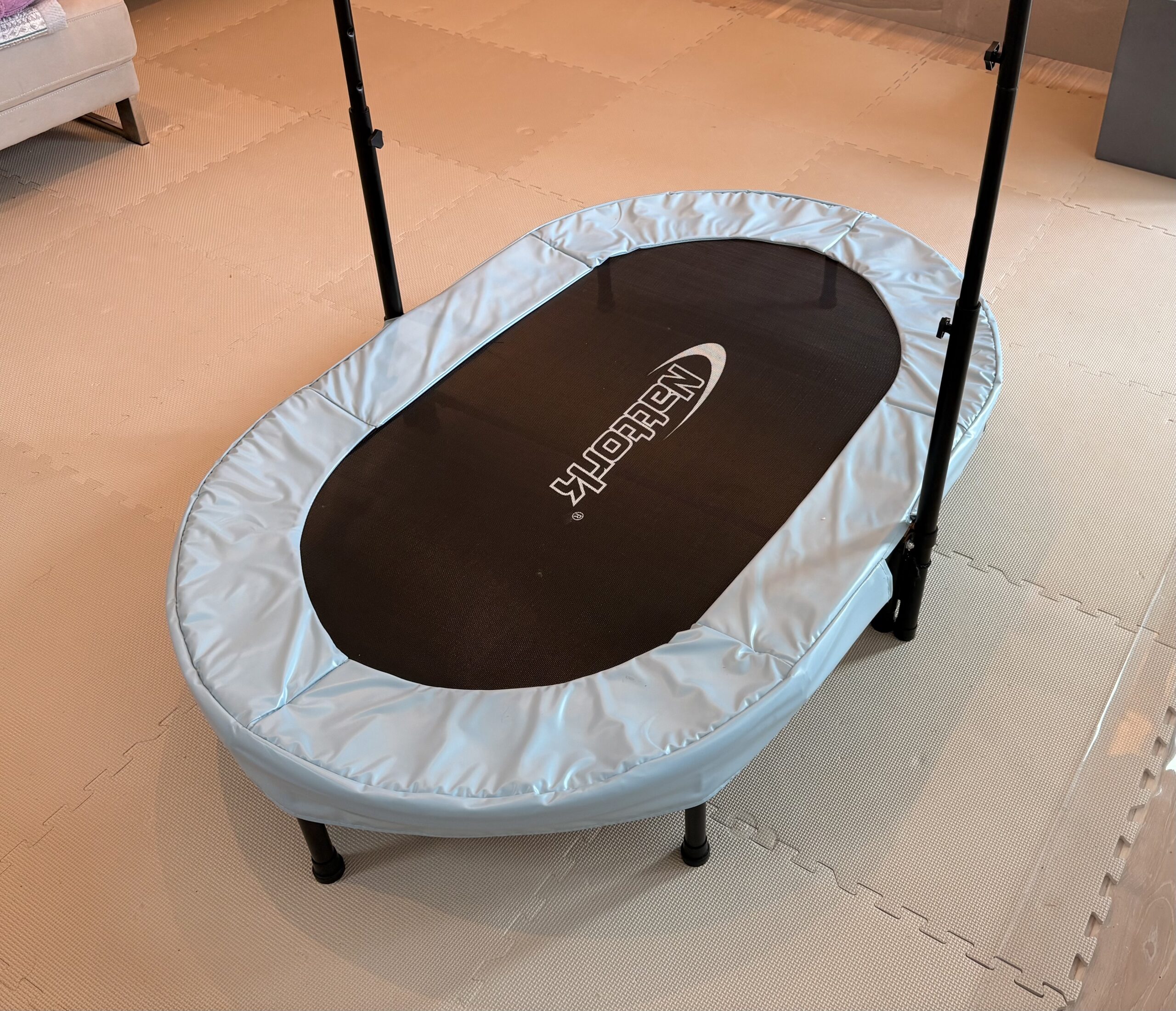 nattork トランポリンを室内で使用している様子