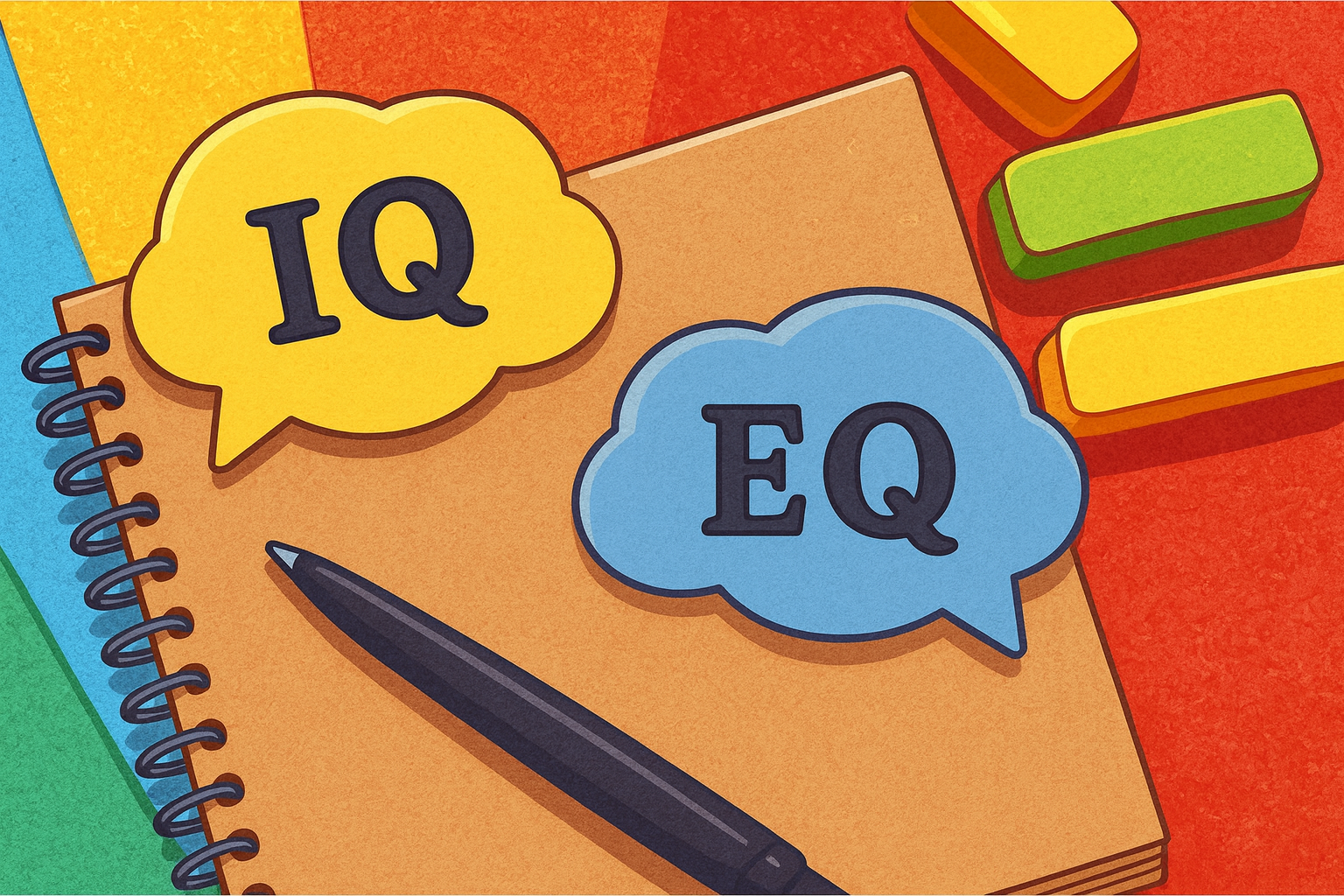 無料IQテストとEQ（心の知能指数）をイメージしたポップなイラスト
