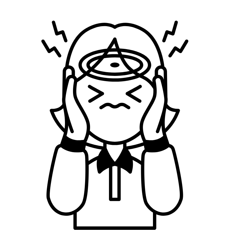 頭を押さえて痛みに苦しむ女性のイラスト。片頭痛などママ特有の頭痛を表現。