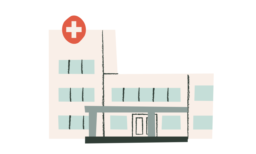 病院の建物を描いたシンプルなイラスト