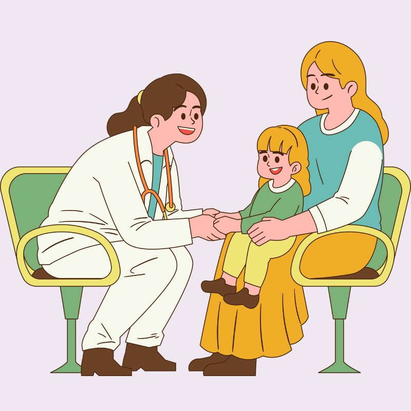 医師が母親と子どもに優しく説明しているイラスト