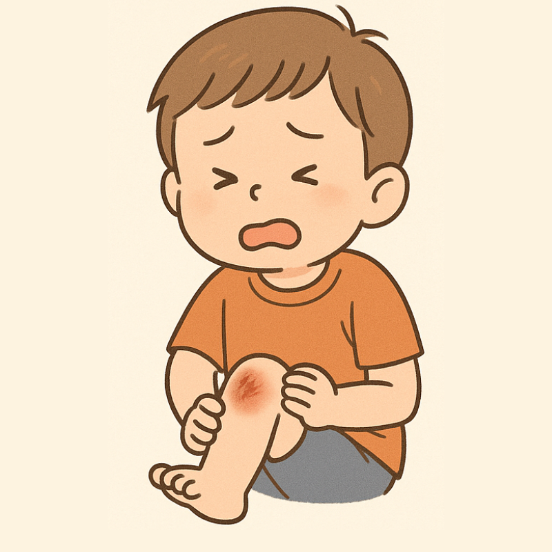 子どものすり傷・切り傷のケア方法 ひざにすり傷をつくった子どものイラスト