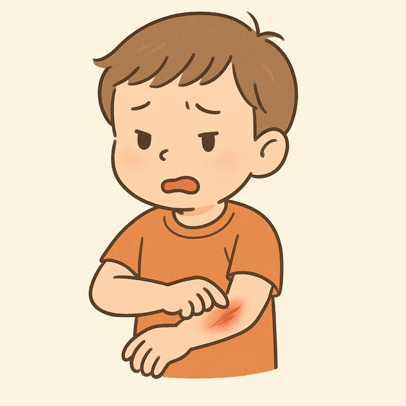 子どものやけどの正しい冷やし方 腕をやけどした子どものイラスト