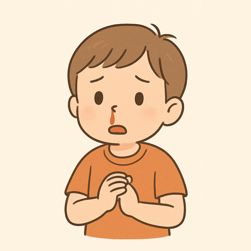 子どもの鼻血の正しい止め方 鼻血を出す子どものイラスト