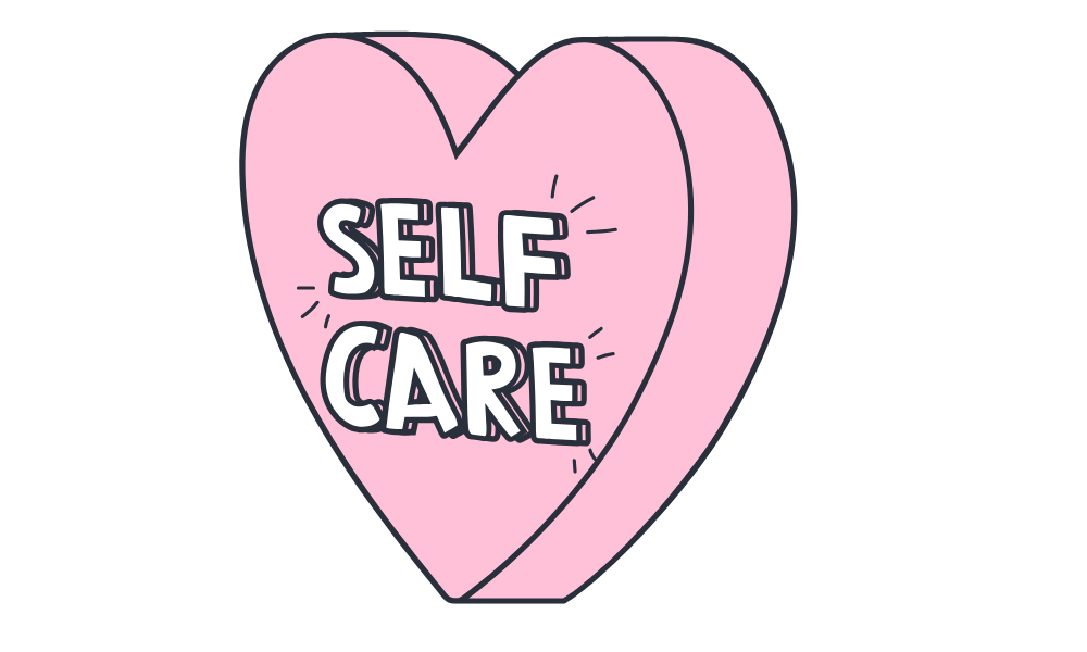 ピンク色のハートにSELF CAREと書かれたイラスト